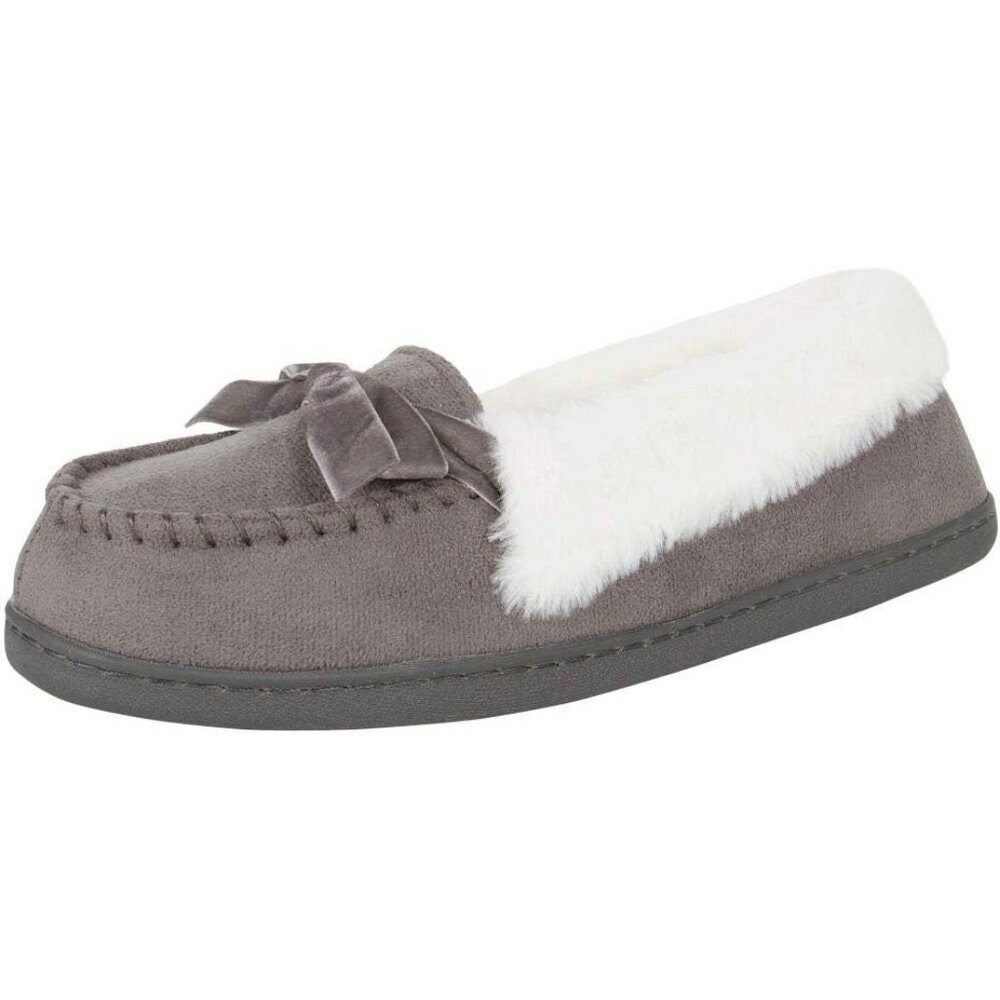 Women's Gray Bow Faux Fur Collar Pull On Plush Lining Slipper Boot Shoes
